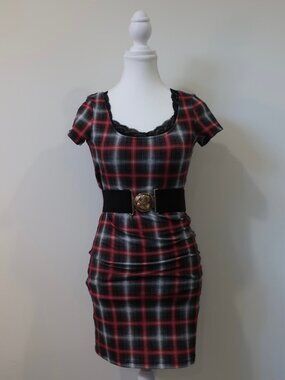 Smart Set Red & Black Plaid Print Bodycon Mini Dress Small